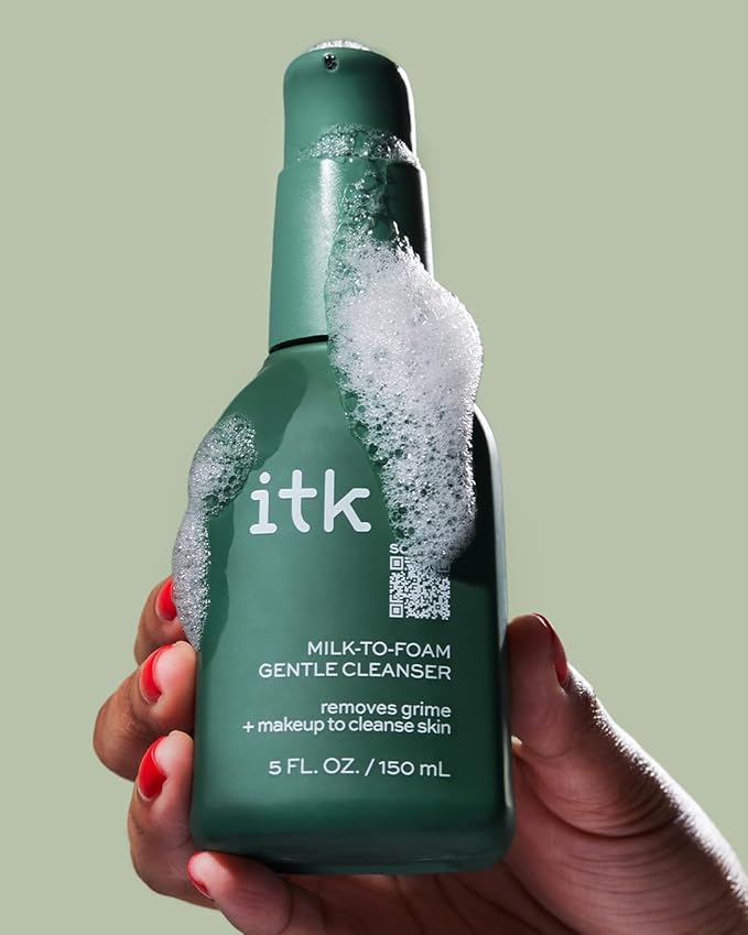 ITK Skincare 2-in-1 Milk-To-Foam Gentle Cleanser - Effective Face Wash + Makeup Remover with Vitamin B5, Pineapple + Coconut Enzymes for Radiant Skin - Cleanse, Remove Excess Makeup + Moisturize Skin