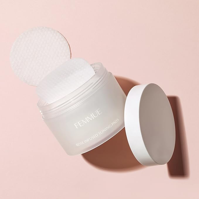 Rose Infused Face Toning Pads (60 Pack) | Daily Exfoliating Toner Cotton Rounds with Hydrating Rose Water | Korean Skin Care