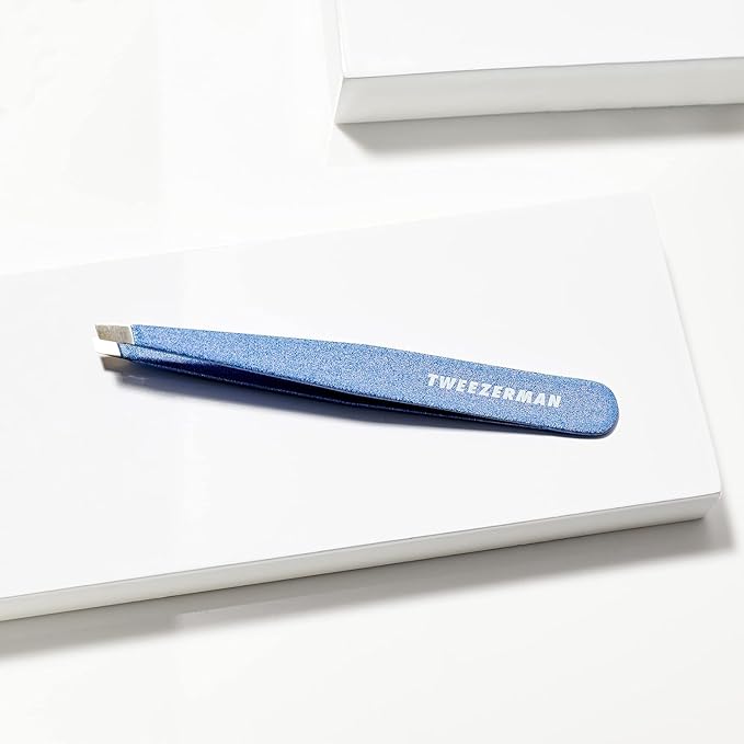 Tweezerman Stainless Steel Slant Tweezer - Eyebrow Tweezers for Women and Men (Sky Blue)