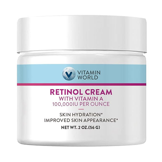 Vitamin World Retinol Cream 100,000 IU 2 oz., Gentle Retinol Night Cream for Face with Retinyl Palmitate & Dual Vitamin E & Coconut Oil, Face Moisturizer, Anti-Aging Wrinkle Cream
