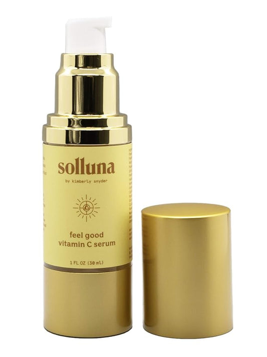 Feel Good Vitamin C Serum — Hydrating, Firming & Soothing Anti-Aging Facial Serum with Hyaluronic Acid Asc2P & Botanical Extracts — Solluna by Kimberly Snyder (1oz) Plant-Based, Cruelty-Free & Non-GMO