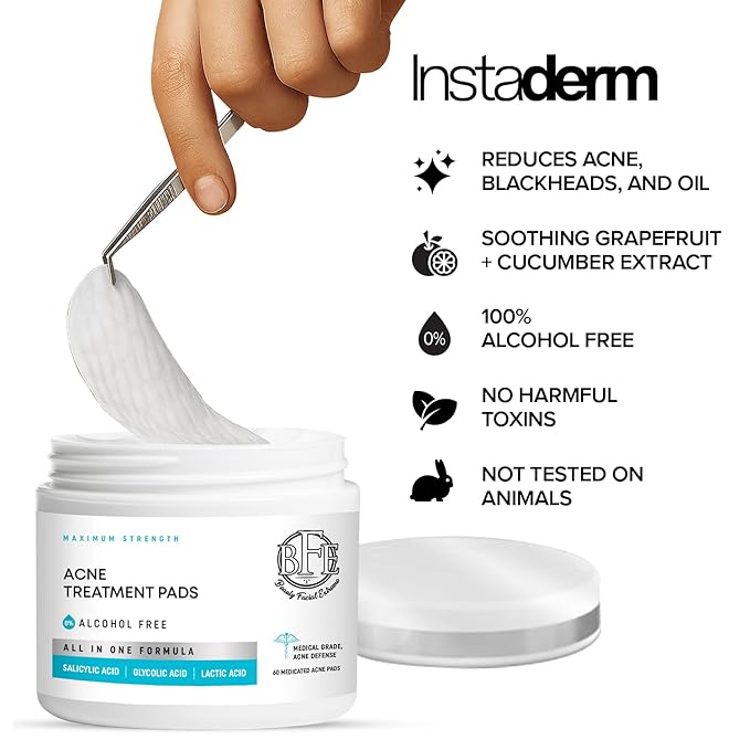Acne Treatment Pads- Eliminates Cystic Breakouts, Oily Skin & Clogged Pores. Clear Pimple, Whitehead, Blackhead, Dark Spots & Improve Skin Texture.