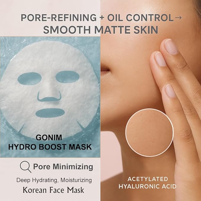 GONIM Face Mask Korean Skin Care with Hyaluronic Acid & Collagen Activation- Face Masks Skincare Hydration, Anti Aging & Moisturizing Sheet Mask, Travel Essentials, Korean Face Mask 30ml x20 Sheets