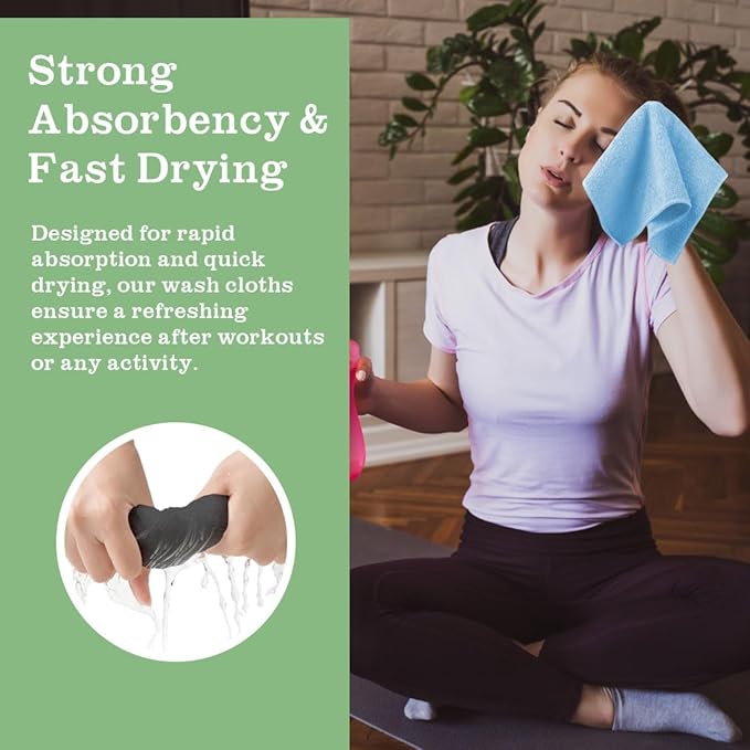 Washcloths Bulk - 100 Pack - Face Towel (12" x 12"), Highly Soft Wash Cloth and Hand Towels, Fast Drying Multi-Purpose Microfiber Cleansing Cloths for Bathroom, Hotel, Spa, and Salon - Blue