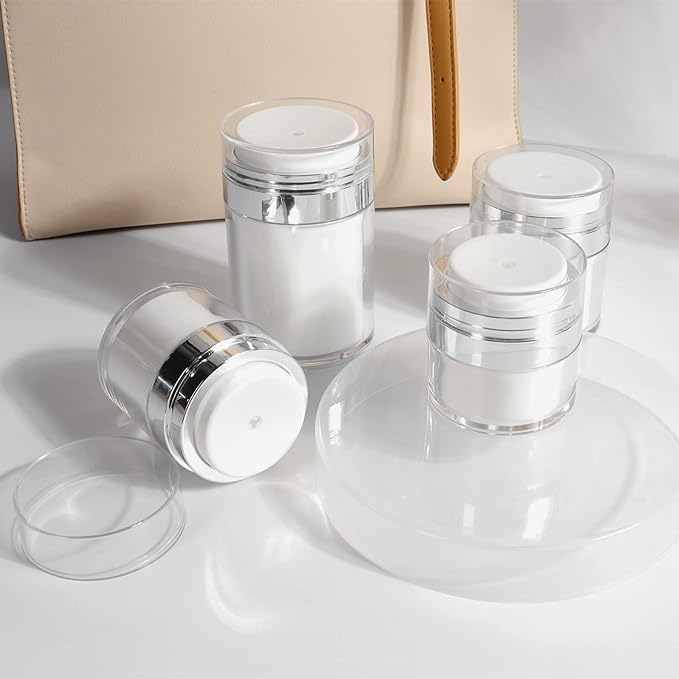 4Pack Airless Pump Jars Mixed(0.5oz+1.0oz+1.7oz+3.5oz) Lotion Dispenser Bottle with Pump, Moisturizer Travel Containers for Cream Skincare Face Makeup