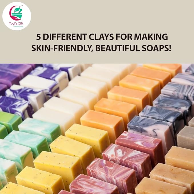 Pack of 5 Clays For Mask Making & Soap Making | Rose Clay, French Green Clay, Kaolin Clay, Moroccan Red Clay and Bentonite Clay | 8oz Each | Best Variety Pack For DIY Projects | By Yogiโs Gift ยฎ