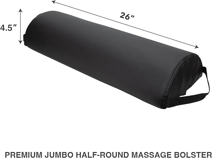 ForPro Premium Jumbo Half-Round Bolster Pillow for Massage and Yoga, Oil and Stain-Resistant, 9”W x 4.5" H x 26”L, Black
