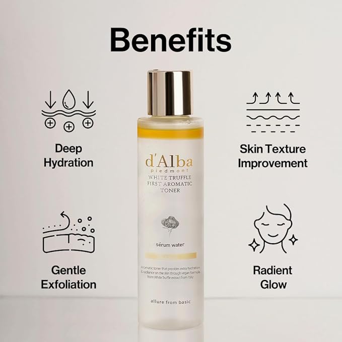 d’Alba Italian White Truffle First Aromatic Toner, Vegan Skincare, Gentle Hydrating Toner with White Truffles, Weakly Acidic Toner, Skin Texture Enhancement, Surfactant Free