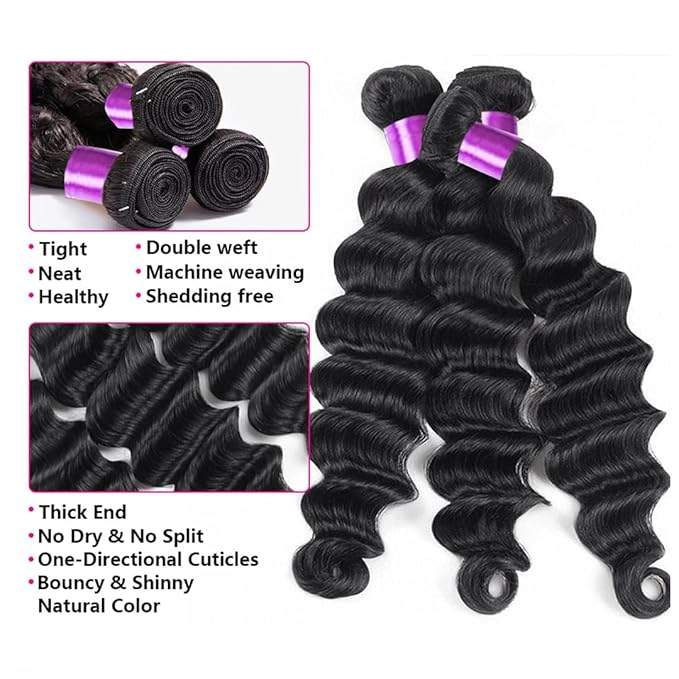 Human Hair Bundles 12 14 16 Inch Short Brazilian Loose Deep Wave Bundles Remy Loose Weave Deep Wave 3 Bundles Natural Black Color Hair Extensions for Women