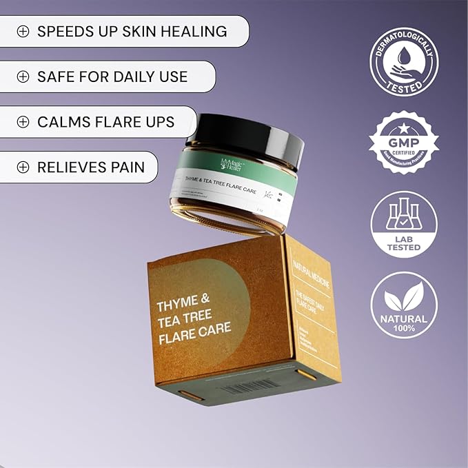 Thyme & Tea Tree Flare Care | Solution for Painful Pimples, Cystic Acne, Ingrowns, Folliculitis, Groin Flare Ups, Razor Bumps | Bartholin | Safe Flare-Up Solution with Egg Yolk Extract & Tea Tree 1 oz