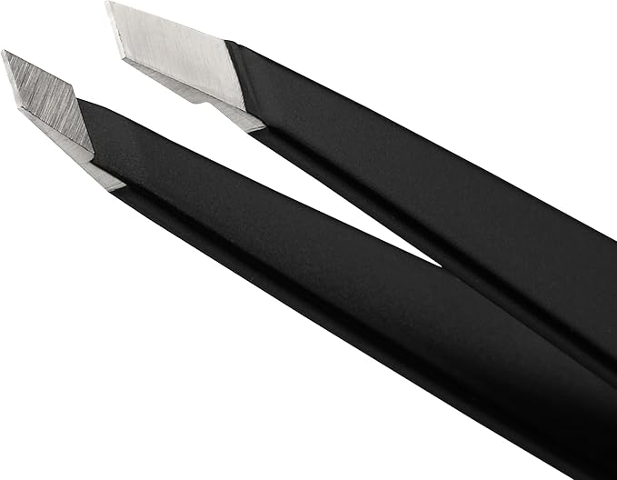 Tweezerman Stainless Steel Slant Tweezer - Eyebrow Tweezers for Women and Men (Black)