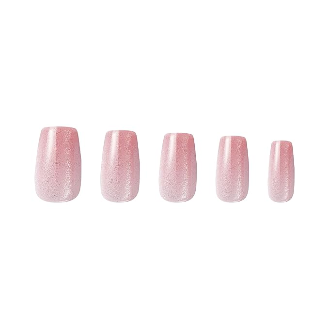 VSALON Short Coffin Press-On Nails - Pink Cat Eye Glue on Nails, Reusable Fake Nails with Nail Glue, Protector Cuticle Oil, Adhesive Tabs & Mini Nail File - 32 PCS in 16 Sizes (Pink Fantasy)