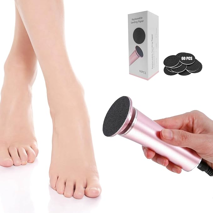 Electric Foot File Callus Remover Professional Foot Sander Grinder Scrubber Foot File Pedicure Tools Adjustable Speed 60 Replacement Sandpaper disc Easy to Remove Cutin Dead Skin calluses-Rose Gold