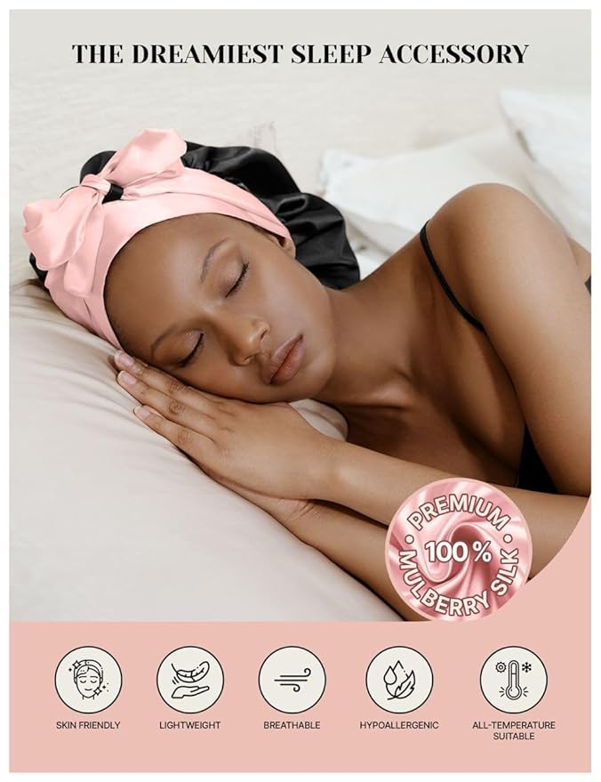 100% Mulberry Silk Bonnet for Sleeping Women with Curly Hair – Alternative to Double Layer Satin Bonnet with Tie Band – Premium Silk Hair Wrap for Sleep with Wonder Loop – Green