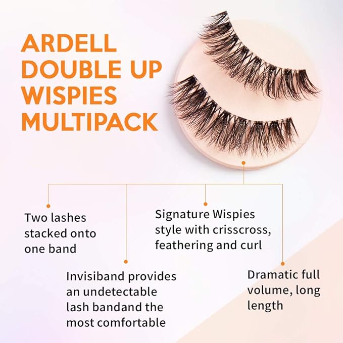 Ardell Double Up Wispies False Eyelashes - Voluminous, Dramatic Look, Natural Lashes, 4 Pairs (x 2 Pack)