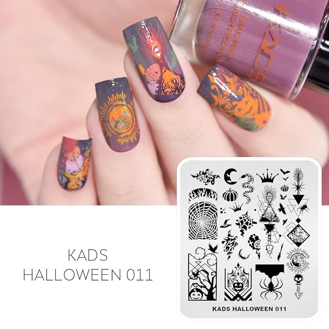 KADS 5pcs Nail Stamp Plates Set Halloween Nails Art Stamping Plate Thrill Pattern Bat Spider Skeleton Pumpkin Lantern Witch