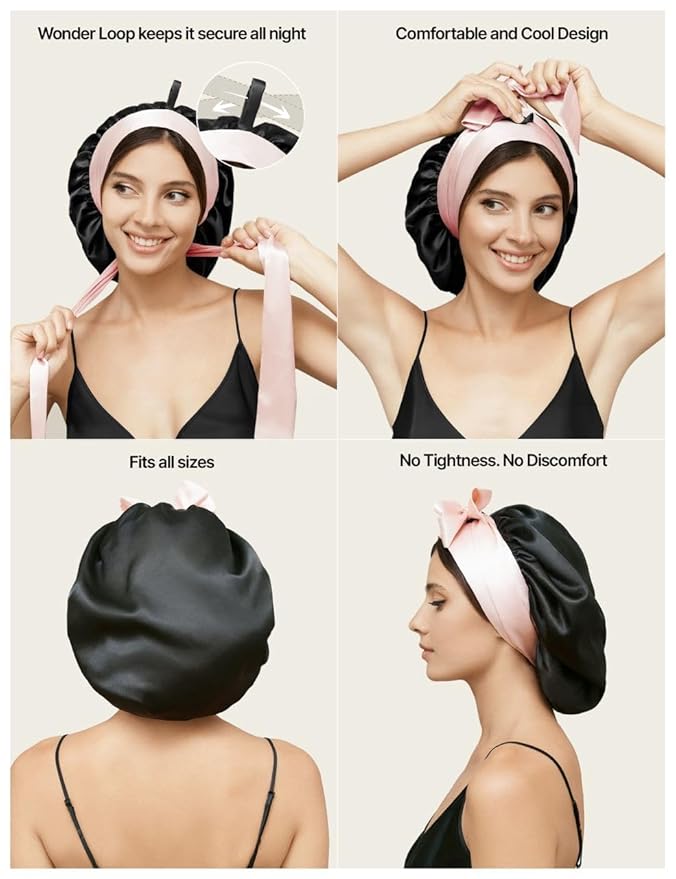 100% Mulberry Silk Bonnet for Sleeping Women with Curly Hair – Alternative to Double Layer Satin Bonnet with Tie Band – Premium Silk Hair Wrap for Sleep with Wonder Loop – Green