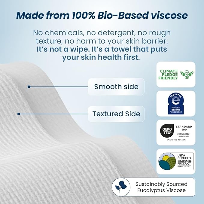 Clean Skin Club Clean Towels™, 100% USDA Biobased Dermatologist Approved Face Towel, Disposable Clinically Tested Face Towelette, Facial Washcloth, Ultra Soft Makeup Remover Dry Wipes, 1 pack, 25 ct