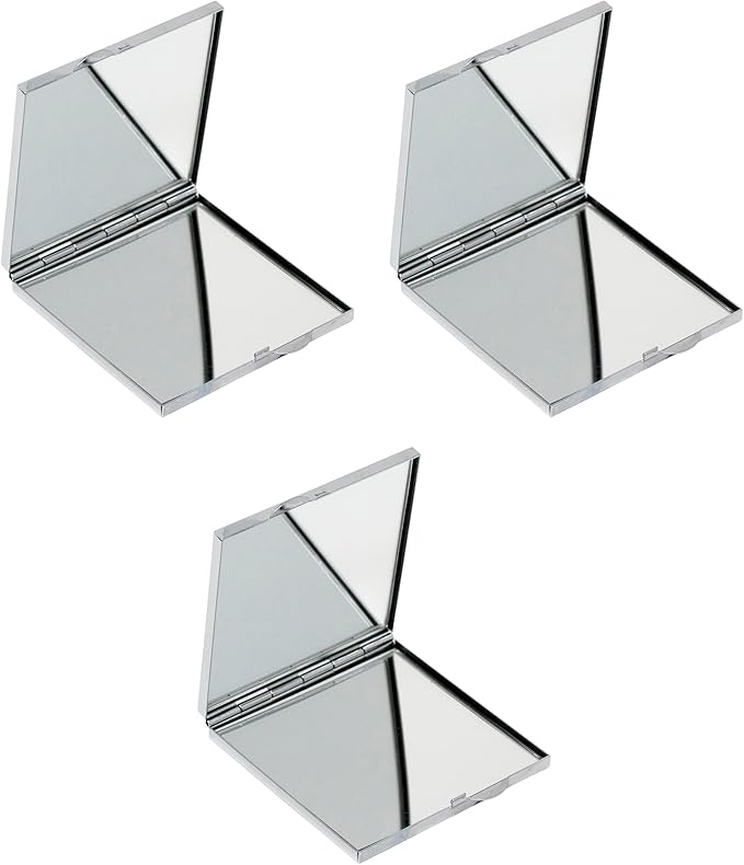 Stephanie Imports Set of 2 Rectangular Vintage Lipstick Cases With Glass Mirror (Silver Ripple)