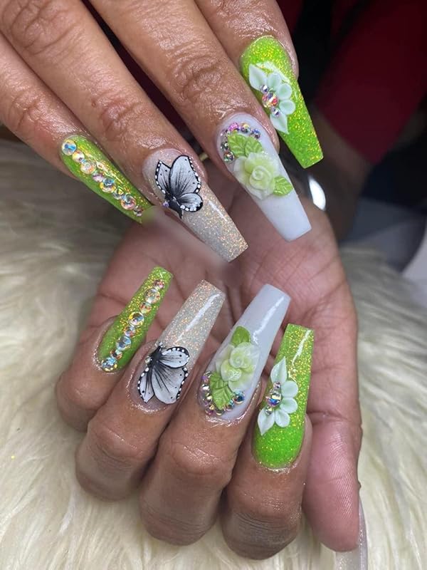 3D Acrylic Flower Nail Art Charms Handmade by Acrylic Powder - 24pcs Flowers Nail Rhinestones Kit 3D Crystal Nail Pearls Design Acrylic Nail Art for Women (Black)