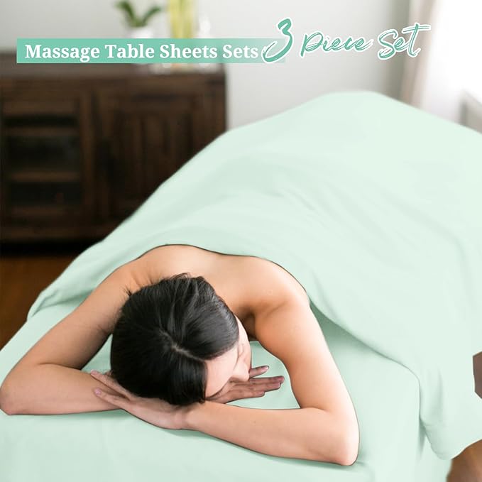 Set of 6 Massage Table Sheets Sets 3 Piece Set Includes Massage Table Cover, Massage Fitted Sheets and Massage Face Rest Cover, Massage Sheets Sets for Beauty Salon and Home Spa (Sage Green)
