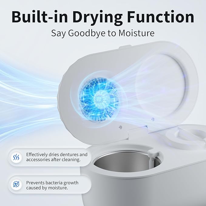 Ultrasonic Retainer Cleaner with Cleaning, Pumping, and Air-Drying Functions, 45kHz Retainer Cleaner Machine, 200ml Denture Cleaner for Dentures, Mouth Guards, Braces, Toothbrush Heads, Jewelry(White)