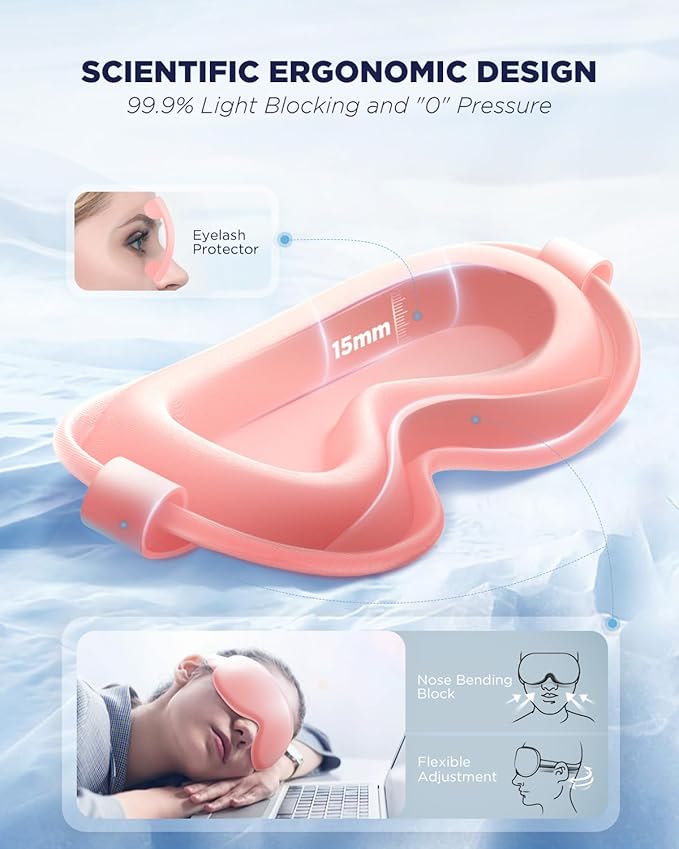 3D Cooling Gel Eye Mask - Reusable Cold Sleep Mask, Eyes Ice Pack with Hot & Cold Compress Therapy for Puffiness, Dark Circles, Dry Eyes, Headaches and Stress Relief (Pink,1 Pack)
