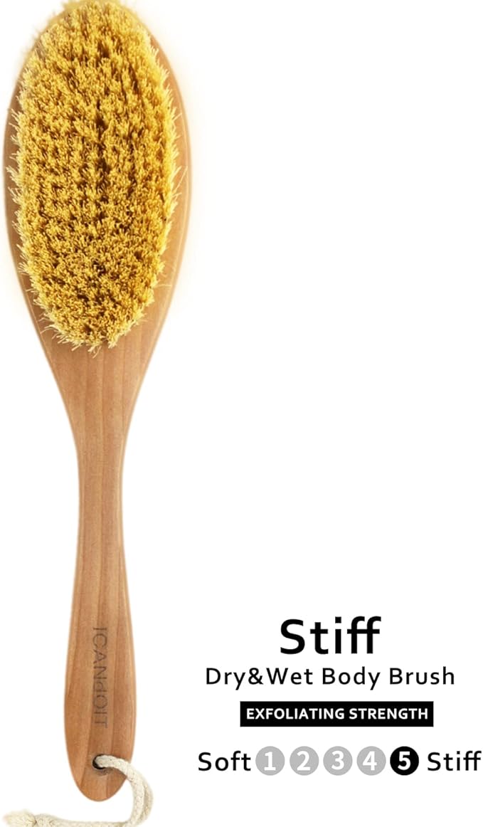 Very Stiff Dry Brushing Body Brush for Men&Women, Long Handle Dry Skin Brush for Cellulite and Lymphatic Drainage with Natural Agave Cactus Tampico Fiber Bristles