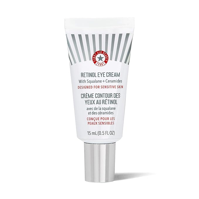First Aid Beauty - Retinol Eye Cream with Squalane + Ceramides, Encapsulated Retinol Serum for Delicate Skin, Helps Improve Appearance of Fine Lines and Wrinkles, Safe for Sensitive Skin, 0.5 oz