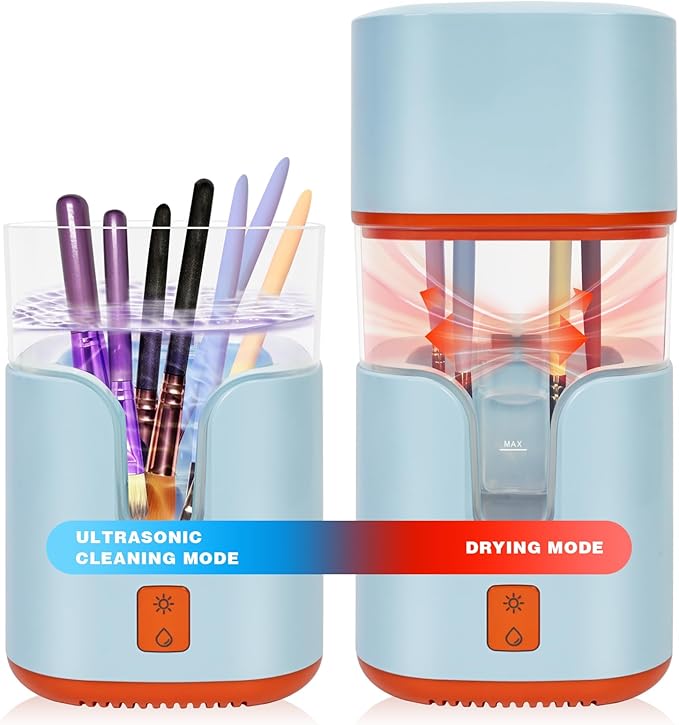2 In 1 Electric Makeup Brush Cleaner Ultrasonic Cleaner Machine With 95โ Hot Air Cycle Dryer - Ultra Fast Effective Make Up Brush Washer (Blue)