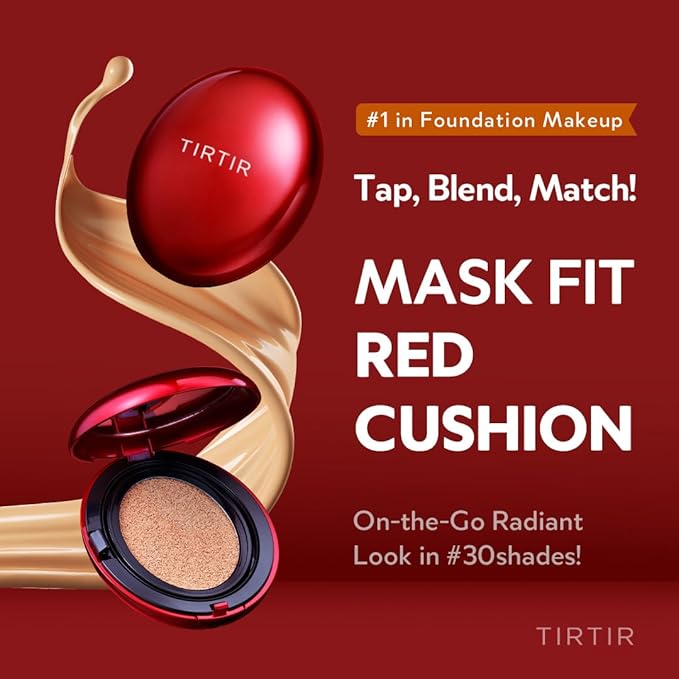 TIRTIR Mask Fit Red Cushion Foundation | Full coverage, Weightless, Skin fit, Satin Glow Finish, Korean Makeup Cushion Foundation (#28N Oat, 0.63 Fl Oz)