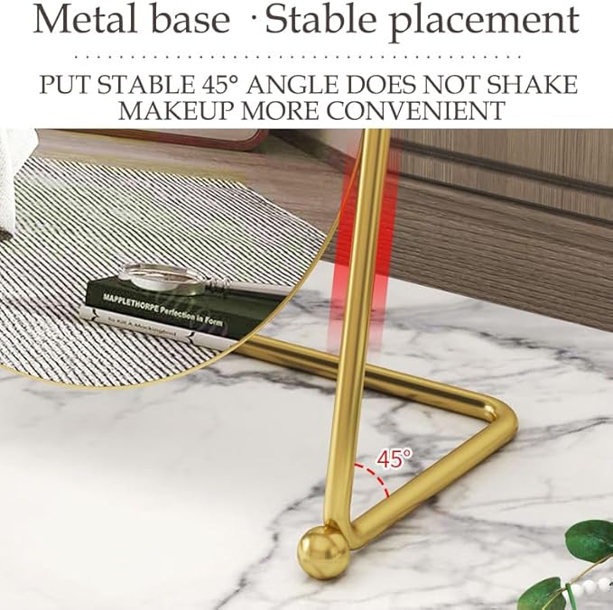 Desk Vanity Mirror with Stand Tabletop Makeup Table Mirrors Portable Table Make Up for Bedroom Golden Metal Framed Folding Bathroom Shaving Cosmetic Mirror