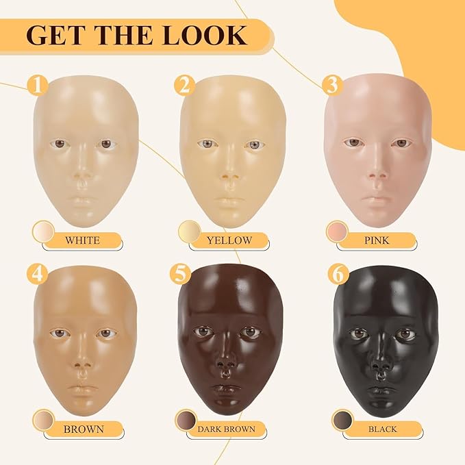 Yellow Silicone Makeup Practice Head - Set with Face Painting Mannequin, Brushes, Eyebrow Pen, Gift Accessories