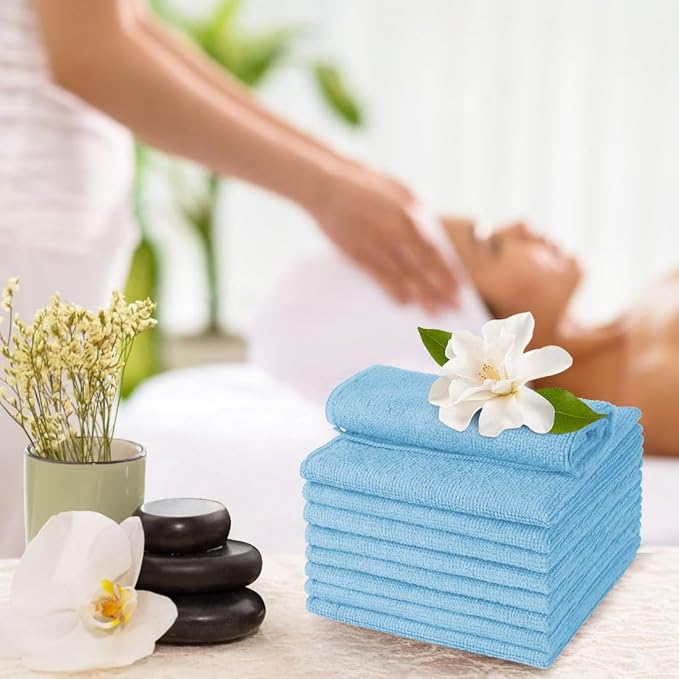 Washcloths Bulk - 100 Pack - Face Towel (12" x 12"), Highly Soft Wash Cloth and Hand Towels, Fast Drying Multi-Purpose Microfiber Cleansing Cloths for Bathroom, Hotel, Spa, and Salon - Blue