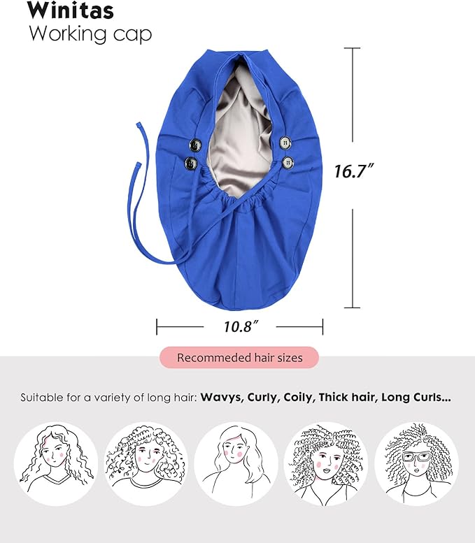 Satin Lined Work Cap with Button for Long Hair Women