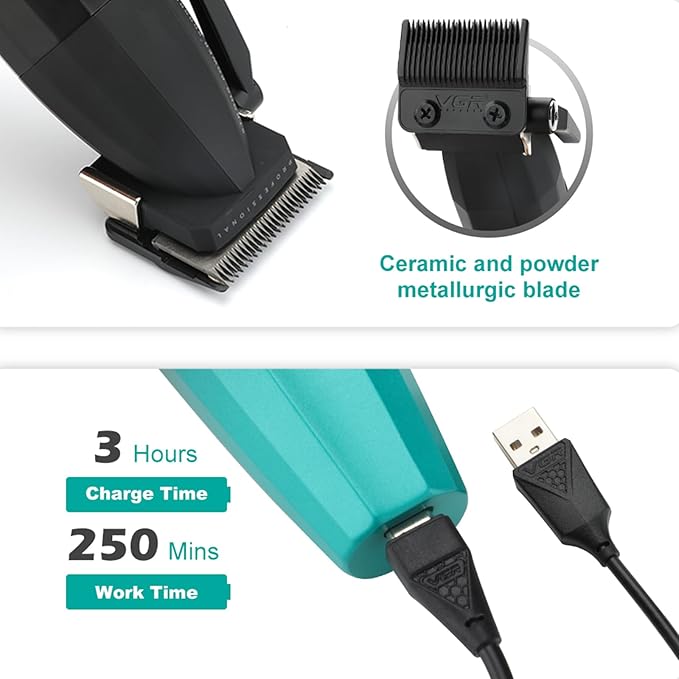 VGR 003 Fresh Fade Hair Clipper, Professional Hair Trimmer, Cord/Cordless Rechargeable Hair Cutting Tools with LED Display, 9000 RPM Barber Clippers, Green