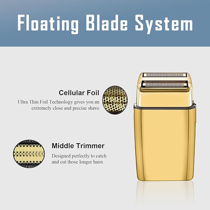 2 Pack Shaver Replacement Foil and Cutters compatible with BaBylissPRO Double FXFS2 Metal shaver foil replacement (Golden-2PCS)