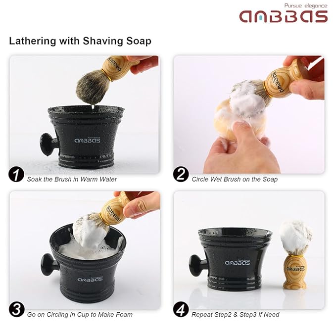 Anbbas Badger Hair Shaving Brush with Wood Handle,Goat Milk Shaving Soap 100g,Stainless Steel Shaving Stand and 2 Layers Shaving Bowl Perfect for Men Gift