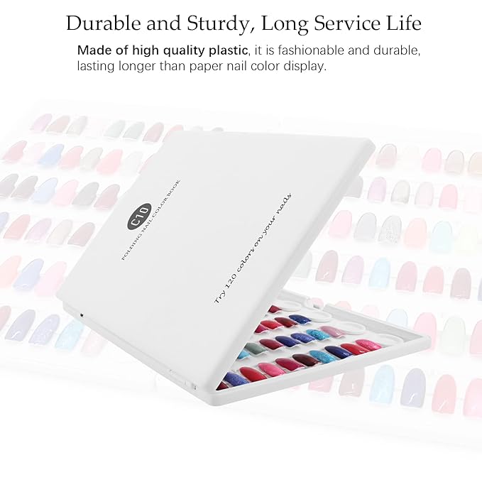 Nail Color Display Book Nail Swatch, C10 Plastic Nail Sample Display Book Nail Gel Color Card Book with Transparent Replacement Nails, No Need Pasting, No Need Glue (C10)