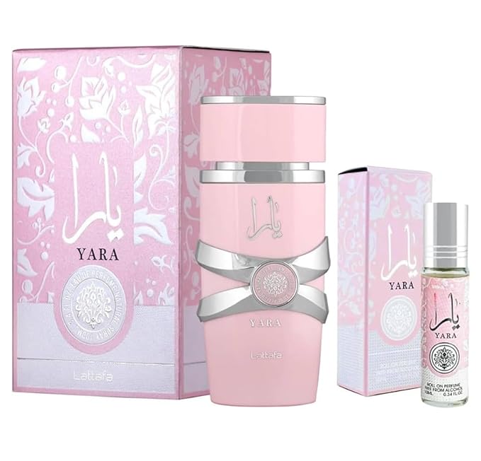 Lattafa Yara 2-piece Fragrance Bundle for Women (3.4 Oz Eau de Parfum Spray + 0.34 Oz Concentrated Perfume Oil)