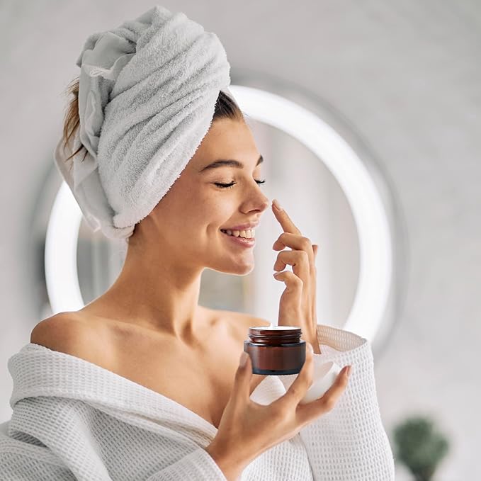 1oz Glass Jar with Lid, Hoa Kinh 30Pack Amber Round Containers Cosmetic Glass Jars with Inner Liners and Black Lids Travel Jars for Storing Lip and Body Scrub, Lotion, Body Butter, Bath Salts, Liquid