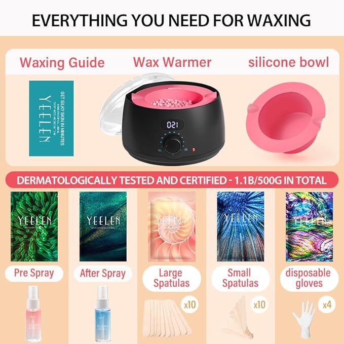 Complete Home Waxing Kit for Women: For Face Brazilian Eyebrow Bikini Leg & Sensitive Skin Hair Removal- with 5 Packs Hard Wax Beads