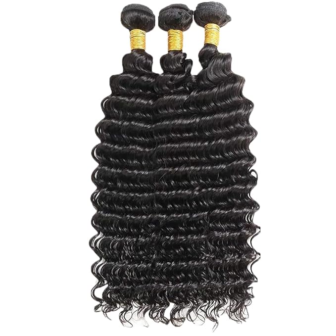 #1B Human Hair Deep Wave Bundles Color 1B Deep Wave Bundles 8a Grade Double Weft Weave Extensions Brazilian Human Hair Soft and Silky for Black Women 20 22 24 Inch