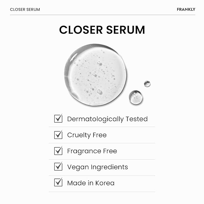 FRANKLY Closer Serum | Pore Minimizer Serum | 9 Peptides, Vegan Collagen, Adenosine, PHA | Korean Pore Minimizer for Glass Skin, Anti-Aging, Hydration, Elasticity | 1.01 fl oz