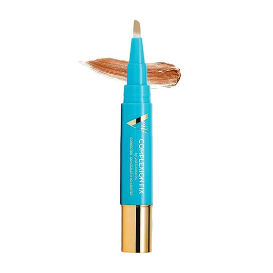 Veil Cosmetics - Complexion Fix Concealer - Liquid Concealer for Under Eye + Dark Circles - Highlight, Contour, Correct - Anti-Aging - Vegan Makeup Pen - Hydrating Lightweight (5G Deep Gold)