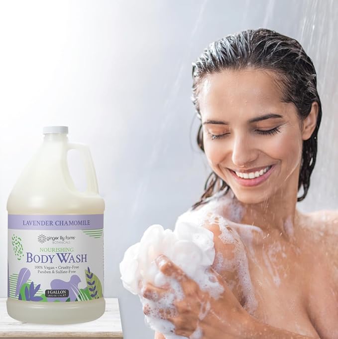 Ginger Lily Farms Botanicals Nourishing Body Wash, 100% Vegan & Cruelty-Free, Bath & Shower Gel for Men and Women, Lavender Chamomile Scent, 1 Gallon Refill (128 fl oz)