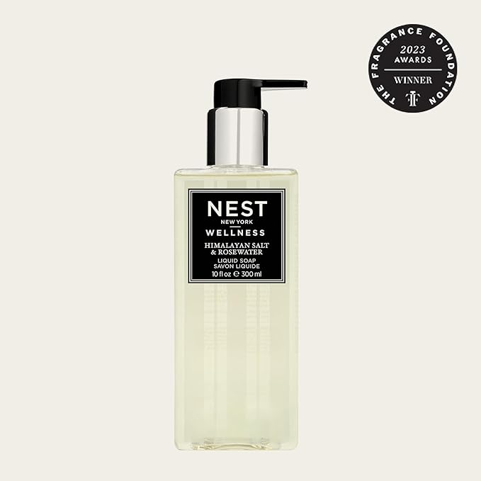 NEST New York Liquid Soap, Himalayan Salt & Rosewater - 10 fl oz - Cleanses & Nourishes Skin - Approx. 300 Pumps Per Bottle - Gluten Free & Cruelty Free