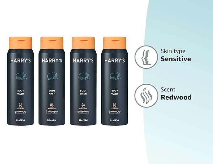 Harry's Body Wash for Men, Redwood, 16 Fl Oz (Pack of 4) - Packaging May Vary
