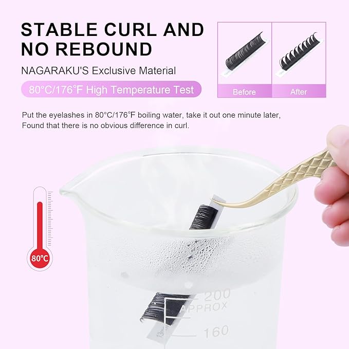 NAGARAKU Eyelash Extensions Individual Lashes 0.03mm C curl 7-15mm Mix Tray Classic Mega Volume Matte Black Soft Natural 16 rows