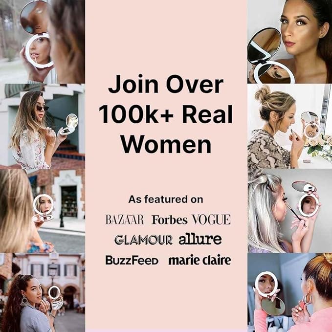 Fancii Taylor Compact Travel Mirror with Light, Rechargeable, 10x /1x Magnifying, 3 LED Light Settings - Best for Makeup, On The Go Touch-Ups, (Magnolia Burst)